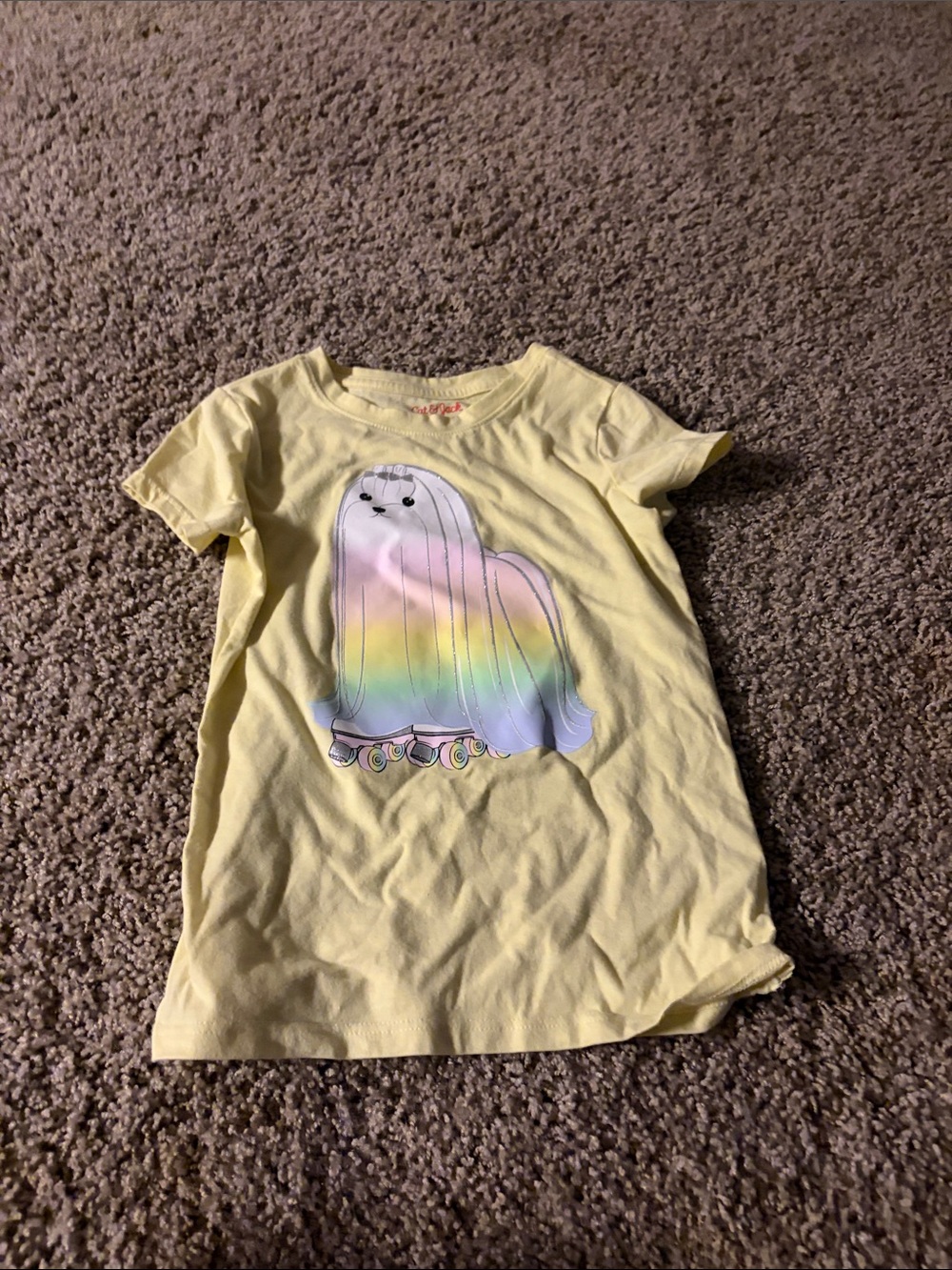 On Running Yellow Kids' Tee with Rainbow Pup Graphic